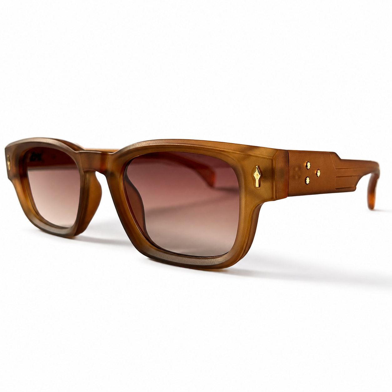 Brown Tortoise Square Acetate Sunglasses with Gold Rivets