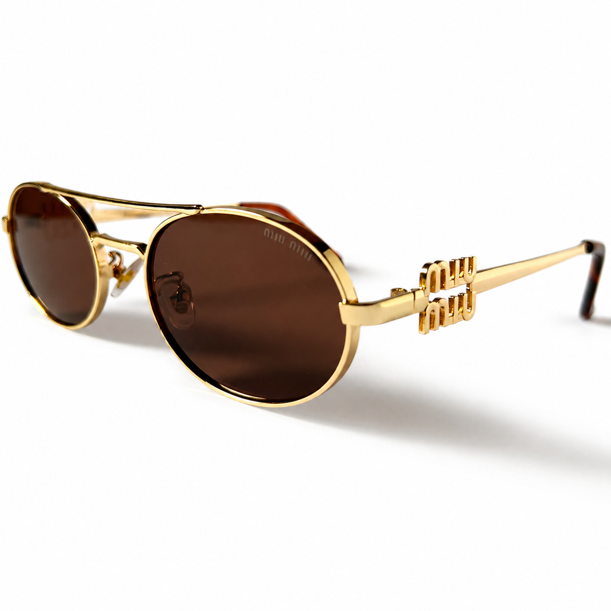 Miu Miu SMU54ZS Gold Tone Metal Oval Brown Lens Sunglasses