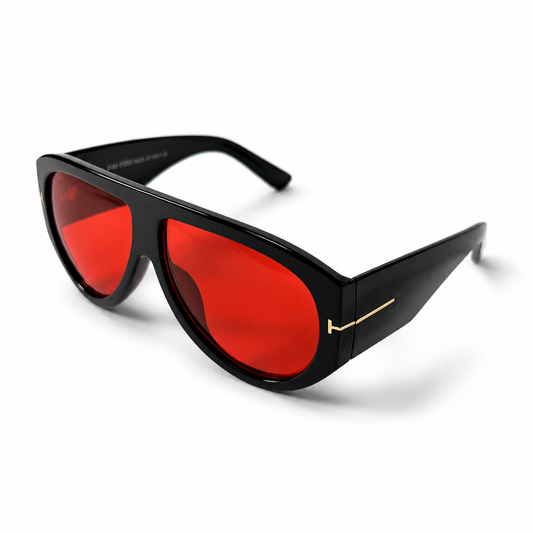 Tom Ford Bronson TF1044 01E Black Red Lens Aviator Sunglasses