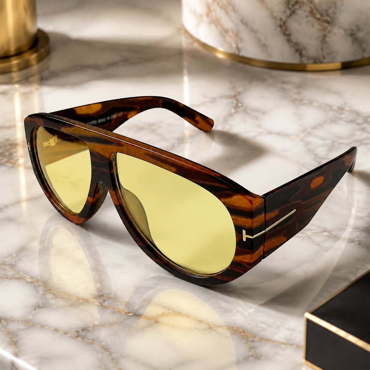 Tom Ford Bronson TF1044 01E Tortoiseshell Yellow Lens Aviator Sunglasses