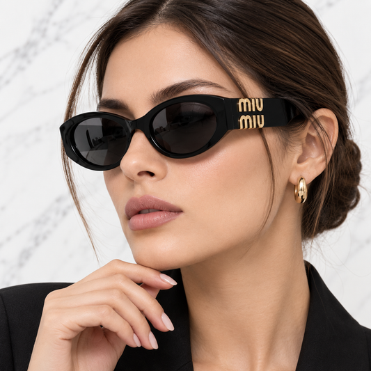 Miu Miu SMU11W1AB5S0 Glimpse Black Oval Logo Sunglasses