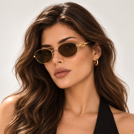 Miu Miu SMU54ZS Gold Tone Metal Oval Brown Lens Sunglasses