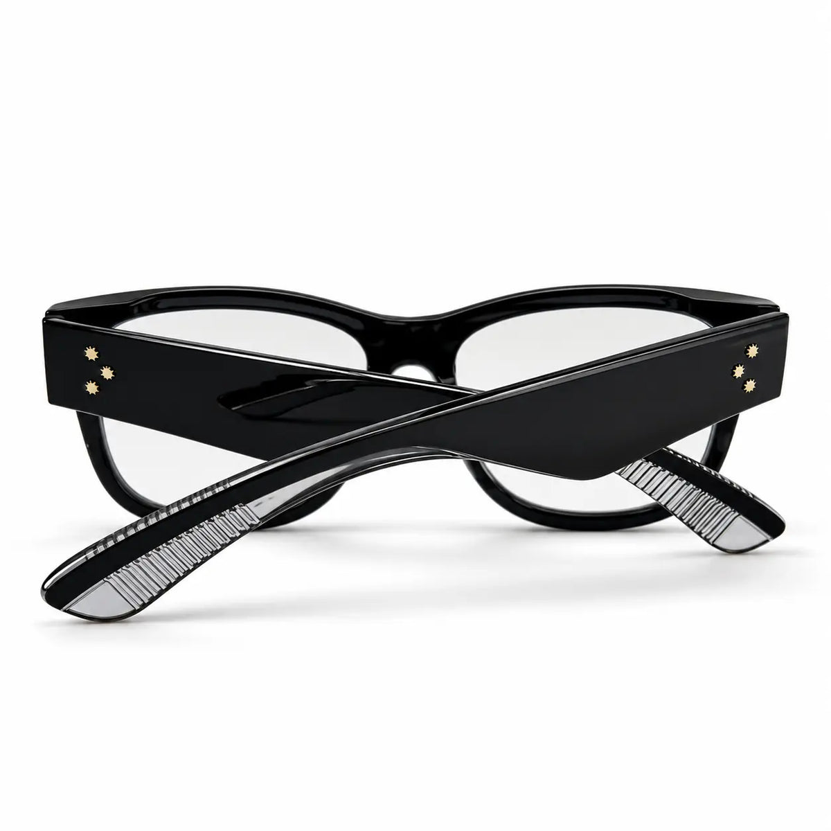 Glossy Black Square Eyeglasses with Gold Stud Details