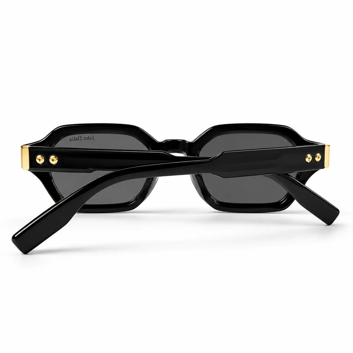 John Dalia Black Geometric Sunglasses with Dark Grey Lenses & Gold Accents