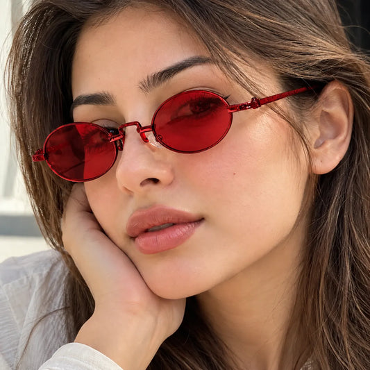 Retro Red Oval Sunglasses with Red Tinted Lenses