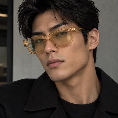 Translucent Amber Photochromic Square Glasses – Light-Adaptive Lenses