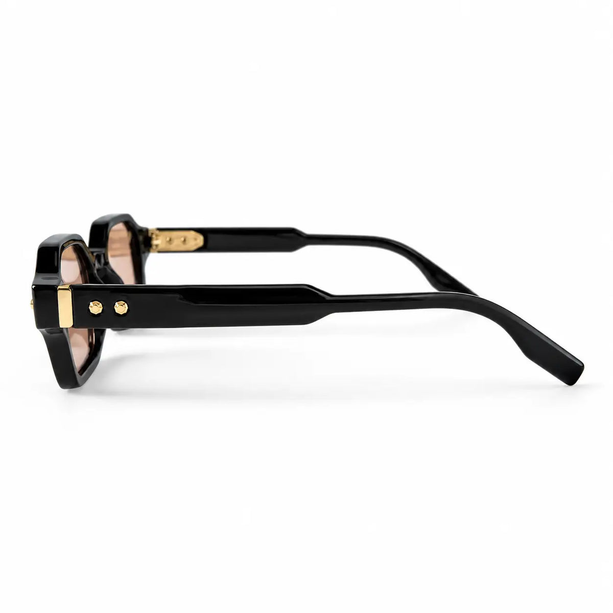 John Dalia Black Geometric Square Sunglasses with Brown Lenses
