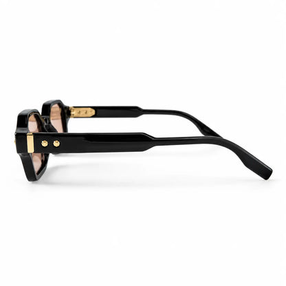 John Dalia Black Geometric Square Sunglasses with Brown Lenses