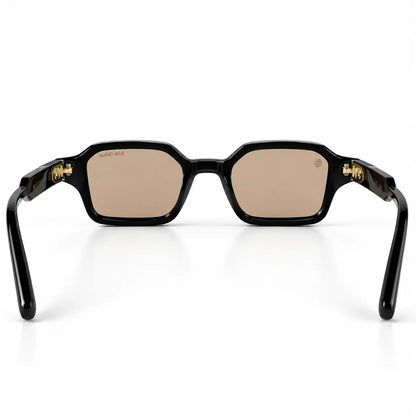 John Dalia Black Geometric Square Sunglasses with Brown Lenses