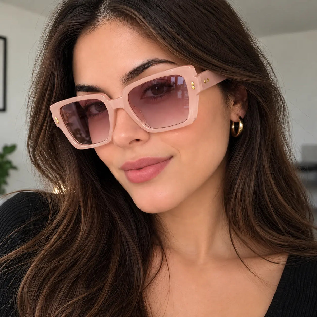 Blush Pink Oversized Square Sunglasses with Rose Gradient Lenses