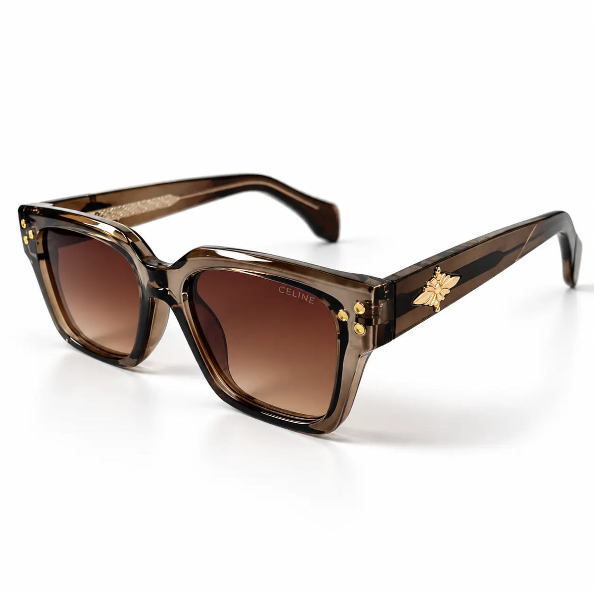 Celine Smoky Brown Square Sunglasses with Gold Bee Emblem