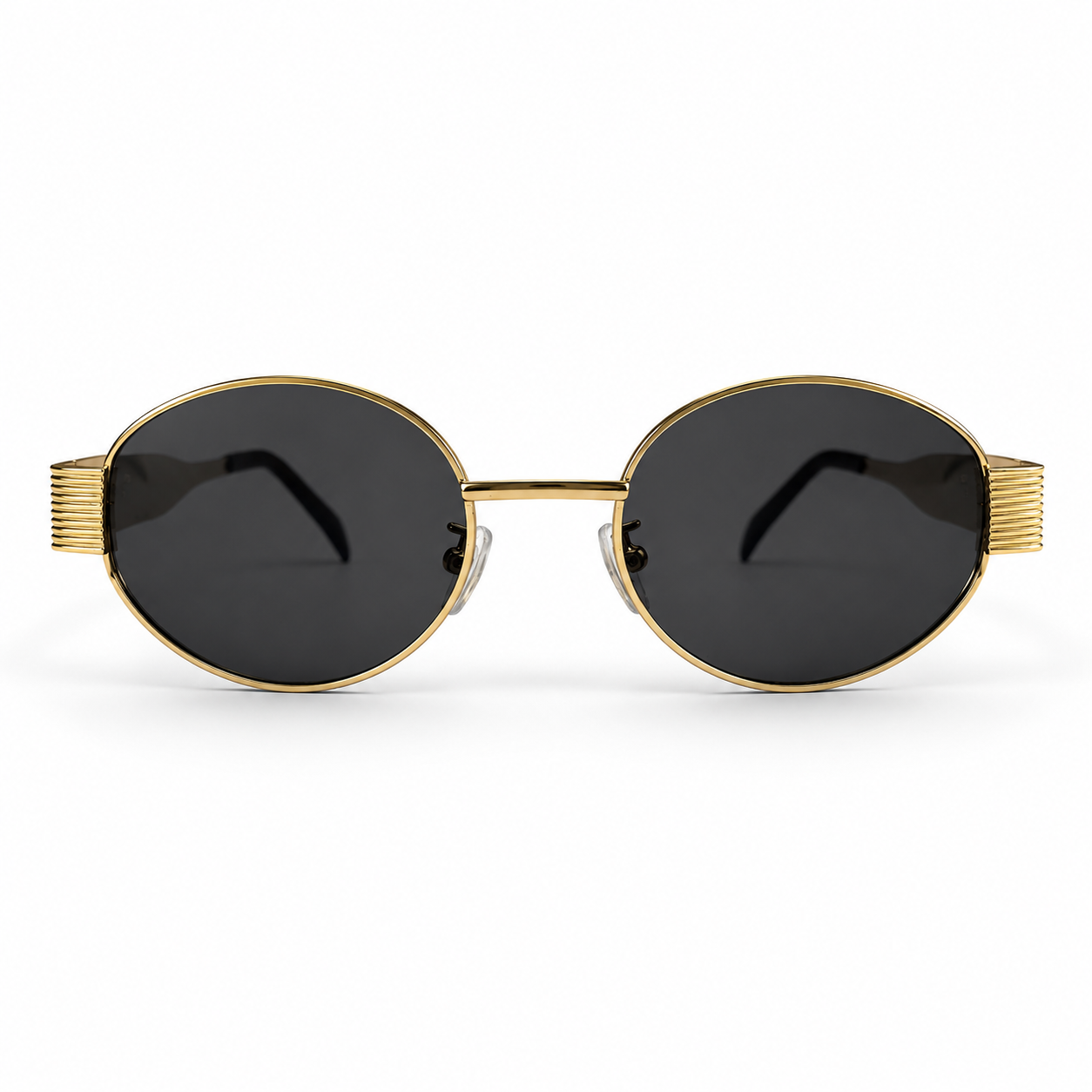 Retro Oval Gold Frame Black Lens Sunglasses for Women