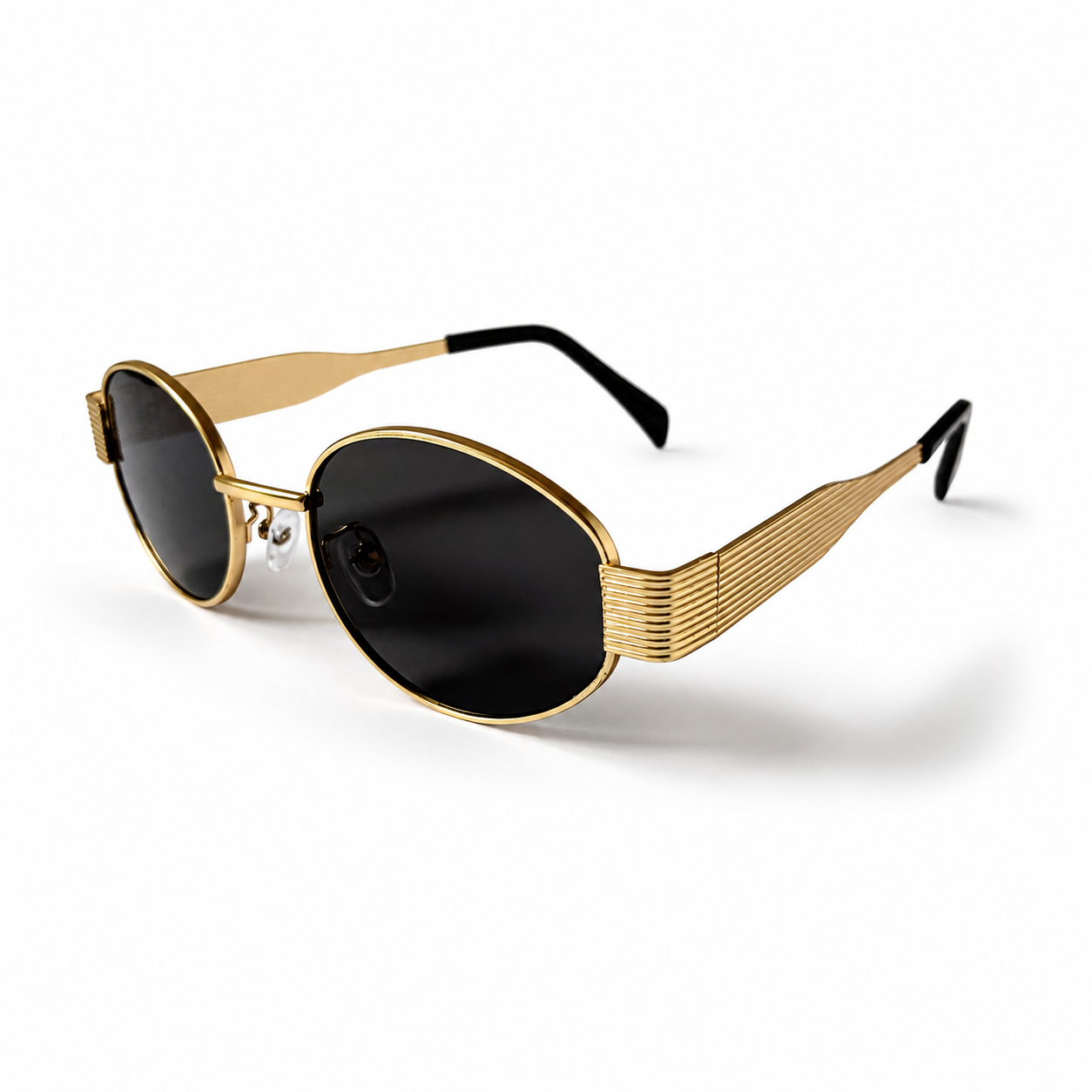 Retro Oval Gold Frame Black Lens Sunglasses for Women