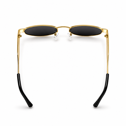 Retro Oval Gold Frame Black Lens Sunglasses for Women