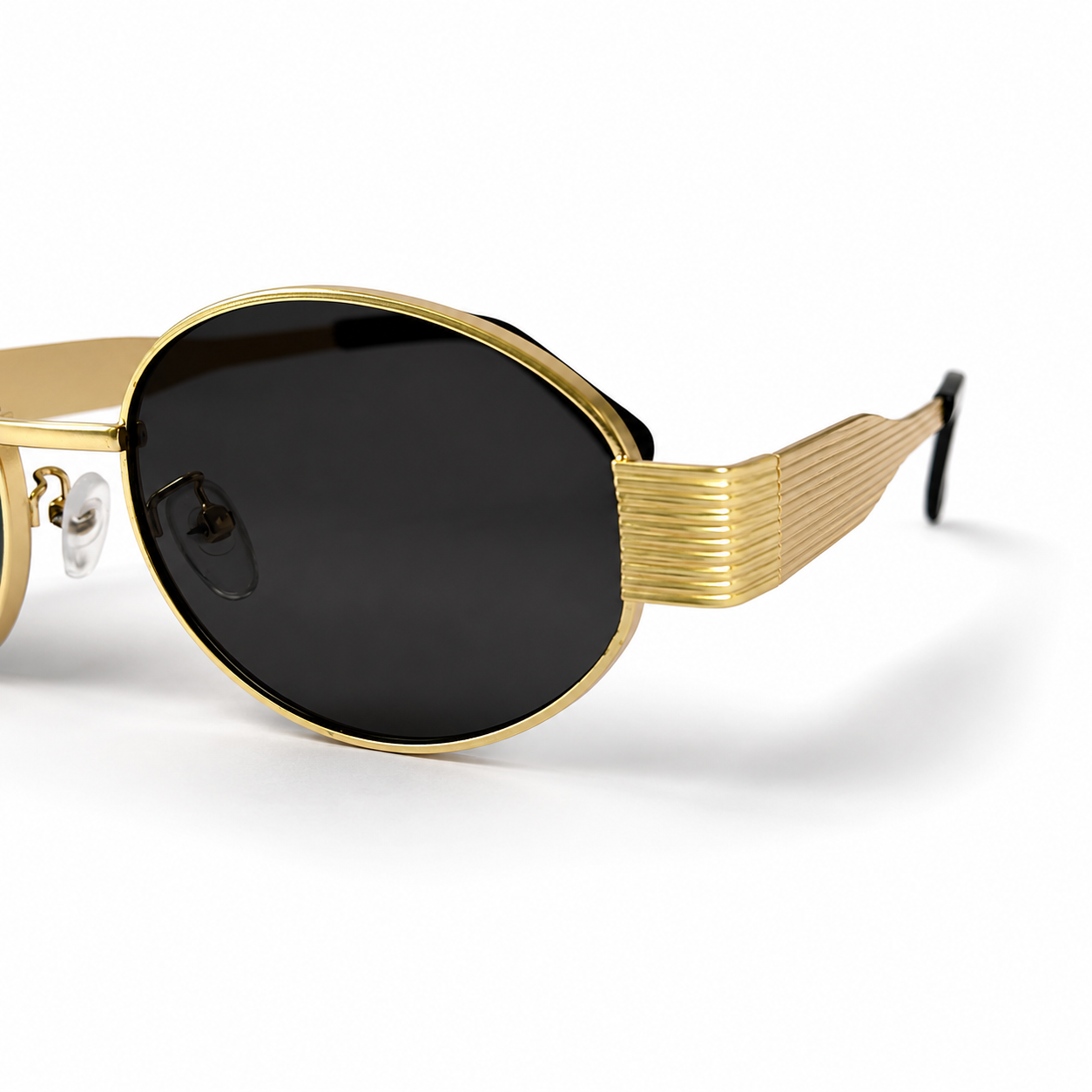 Retro Oval Gold Frame Black Lens Sunglasses for Women