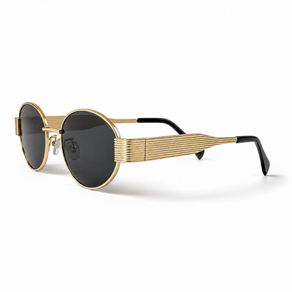 Retro Oval Gold Frame Black Lens Sunglasses for Women