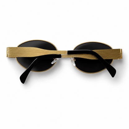 Retro Oval Gold Frame Black Lens Sunglasses for Women