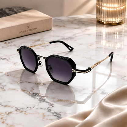 Urban Ziyaar Elvar Black Gold Geometric Sunglasses