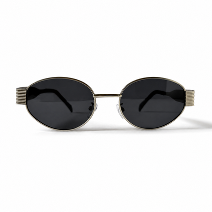 Retro Oval Black Silver Frame Sunglasses for Women