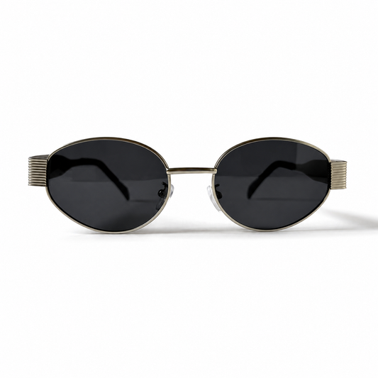 Retro Oval Black Silver Frame Sunglasses for Women