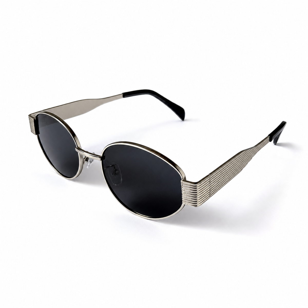 Retro Oval Black Silver Frame Sunglasses for Women