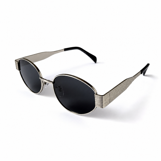Retro Oval Black Silver Frame Sunglasses for Women