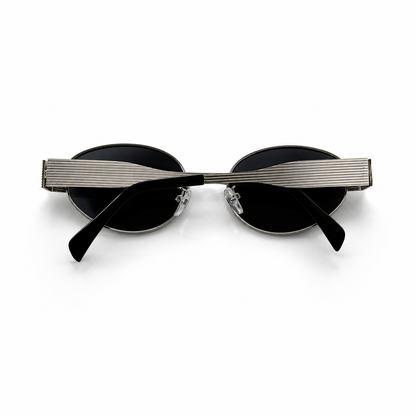 Retro Oval Black Silver Frame Sunglasses for Women