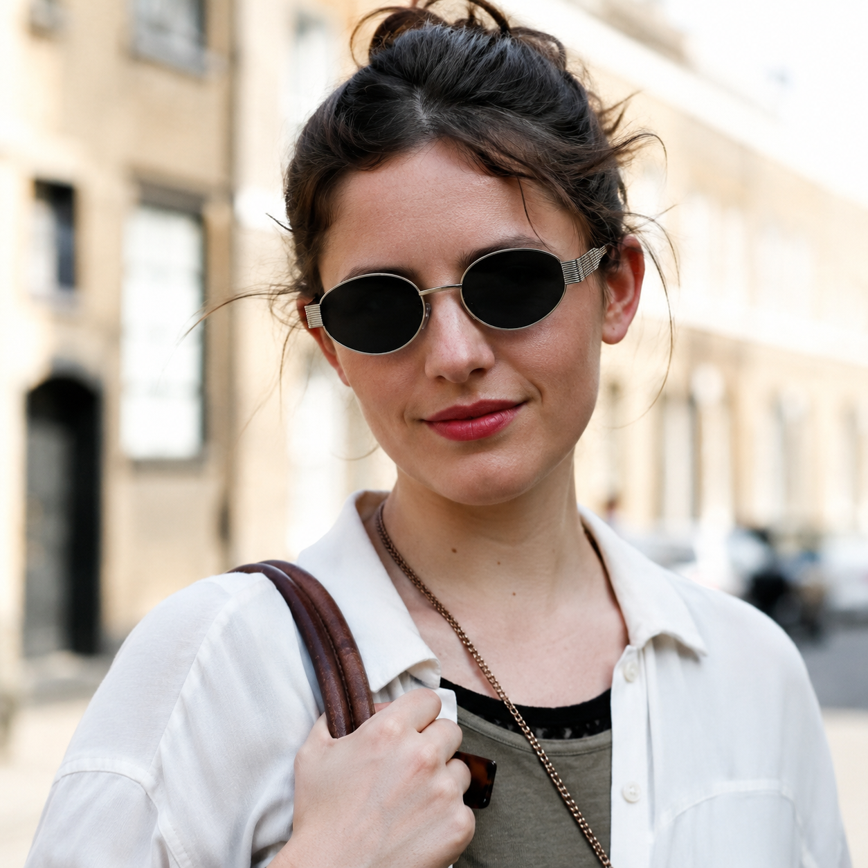 Retro Oval Black Silver Frame Sunglasses for Women