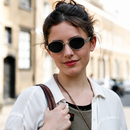 Retro Oval Black Silver Frame Sunglasses for Women