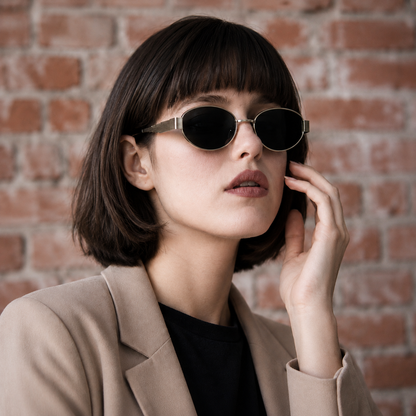 Retro Oval Black Silver Frame Sunglasses for Women