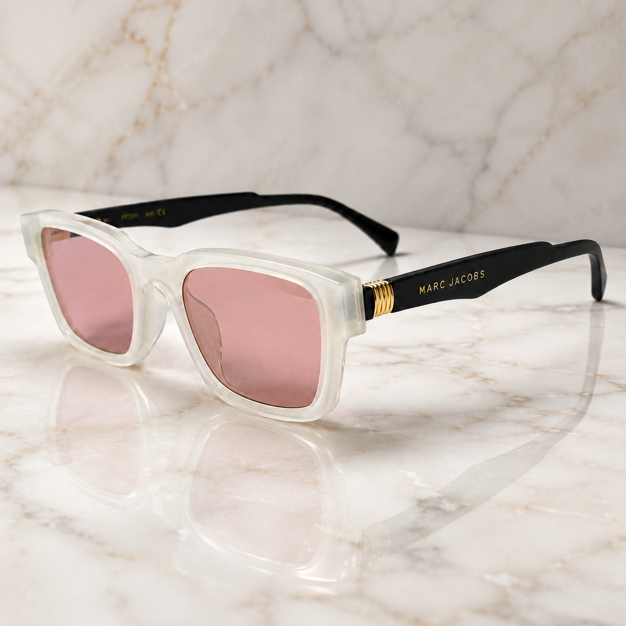 Marc Jacobs Square Clear Frame Pink Lens Sunglasses