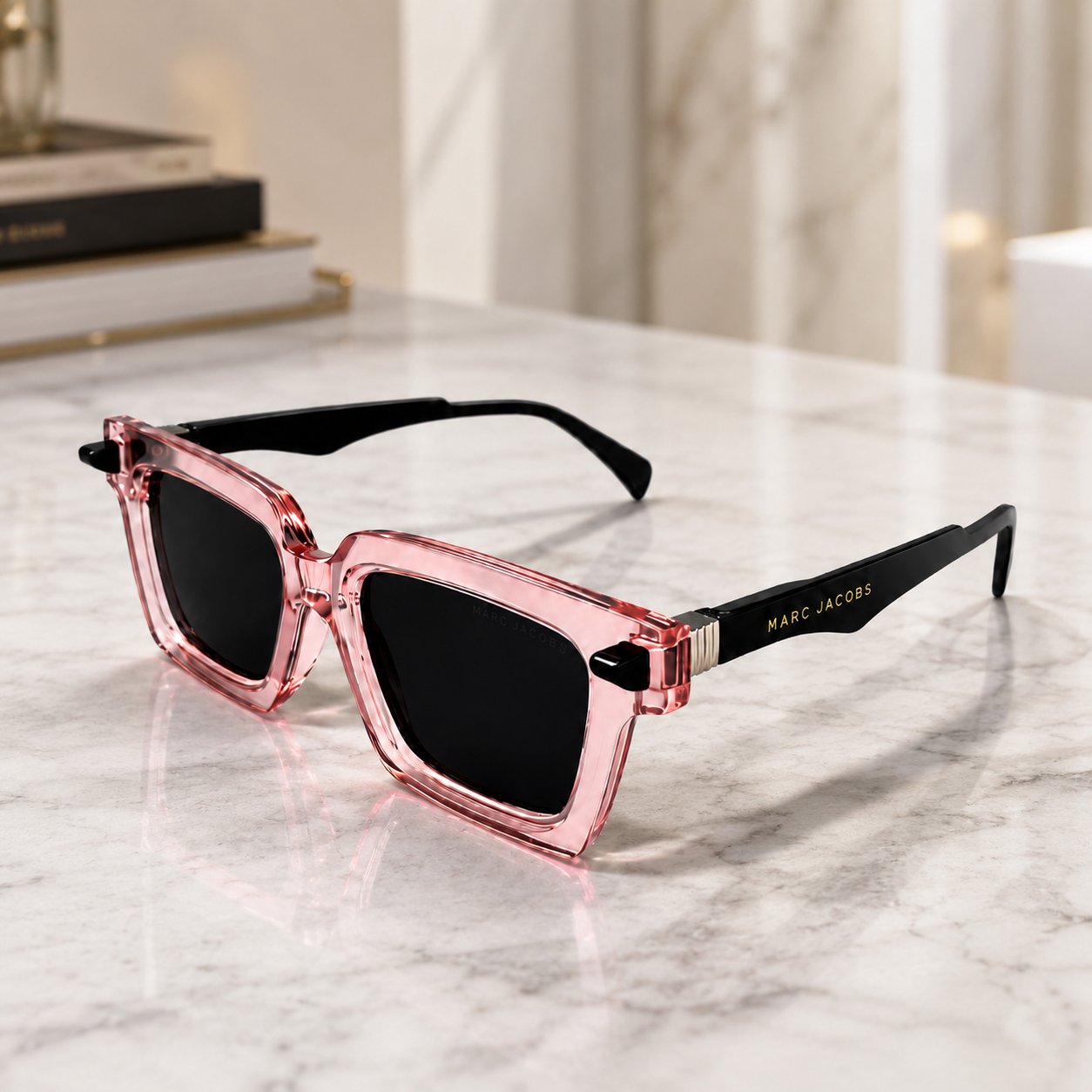 Marc Jacobs 9565 Transparent Pink Black Square Acetate Sunglasses