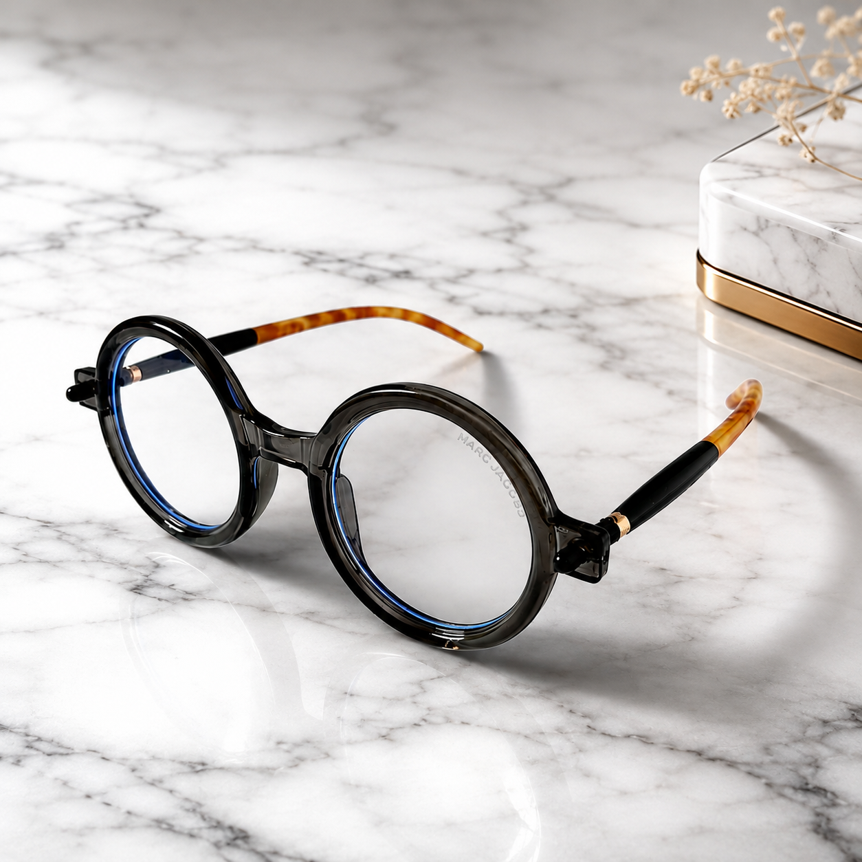 Marc Jacobs Vintage Round Tortoiseshell Blue Light Blocking Eyeglasses