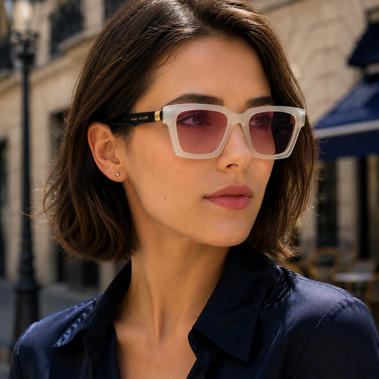 Marc Jacobs Square Clear Frame Pink Lens Sunglasses