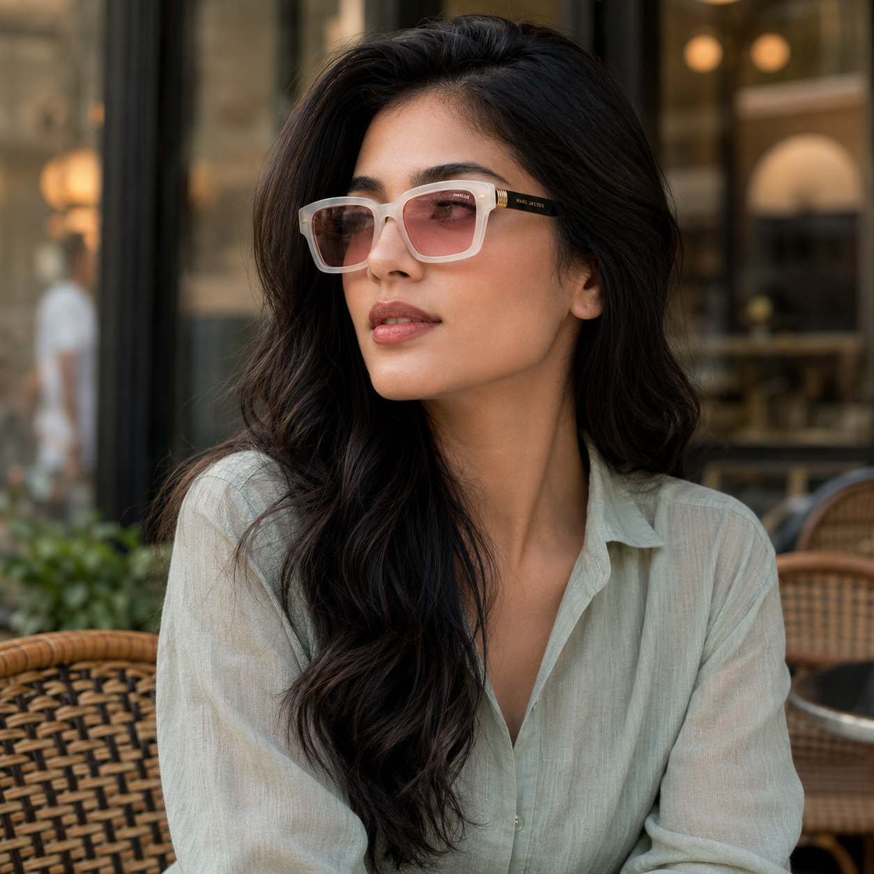 Marc Jacobs Square Clear Frame Pink Lens Sunglasses