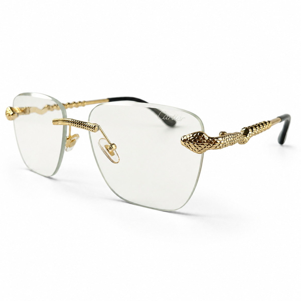 Cartier Gold Reptile Rimless Optical Frame
