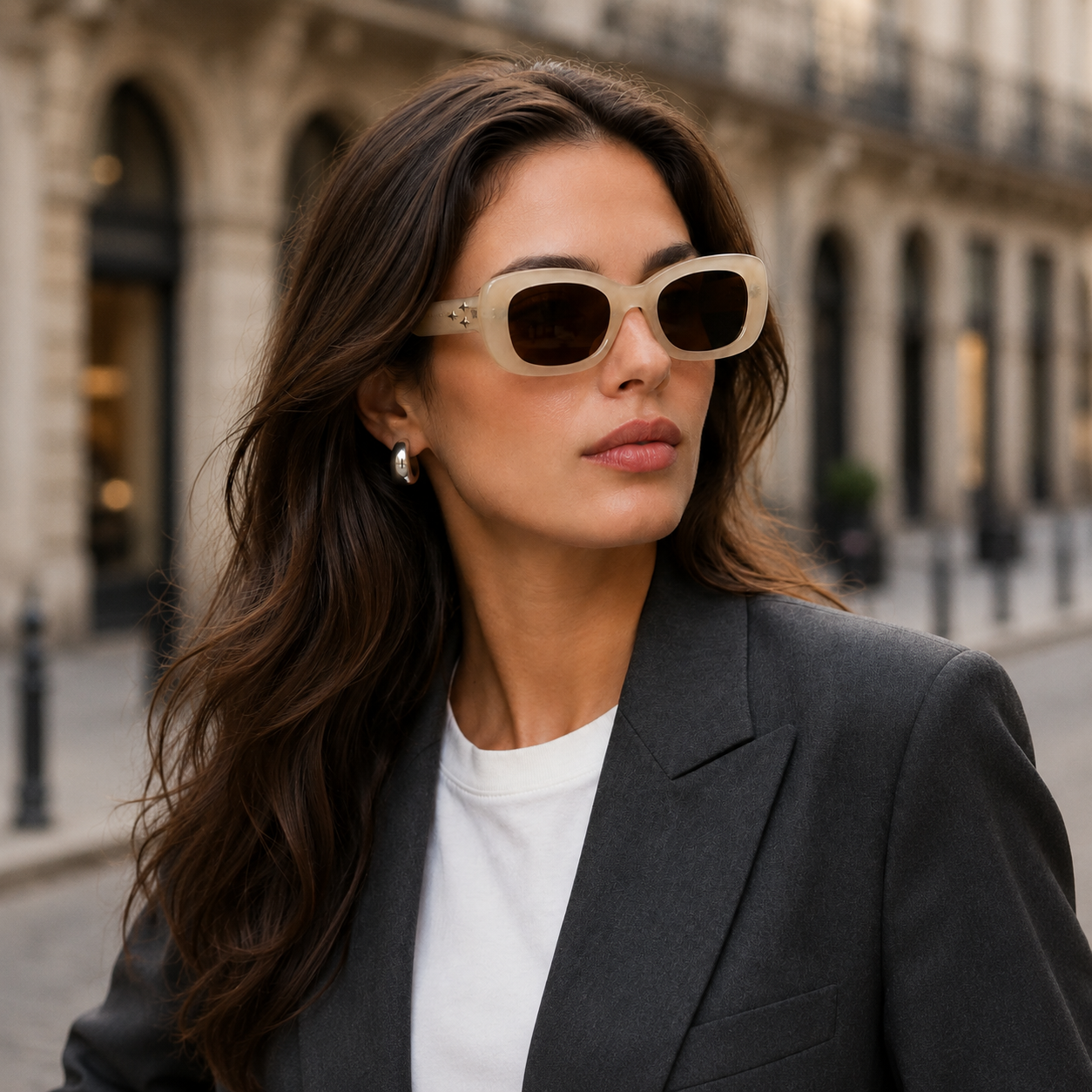 Urban Ziyaar Solene Premium Ivory Rectangle Sunglasses