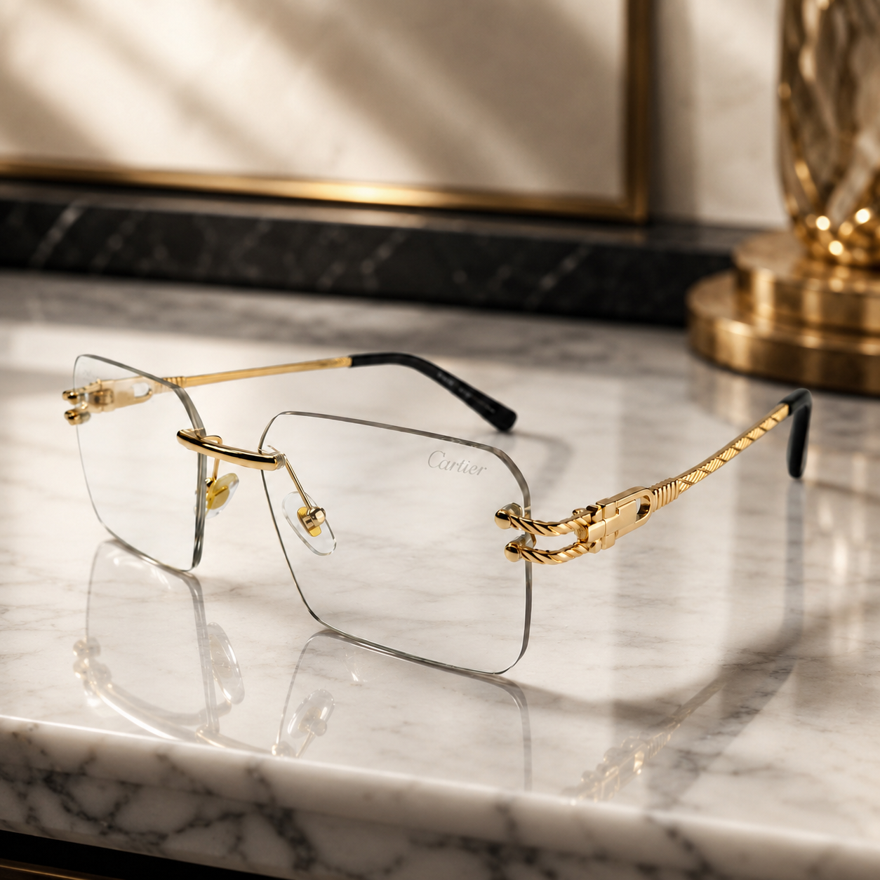 Cartier Gold Rimless Rectangular Optical Frames – Luxury Eyewear
