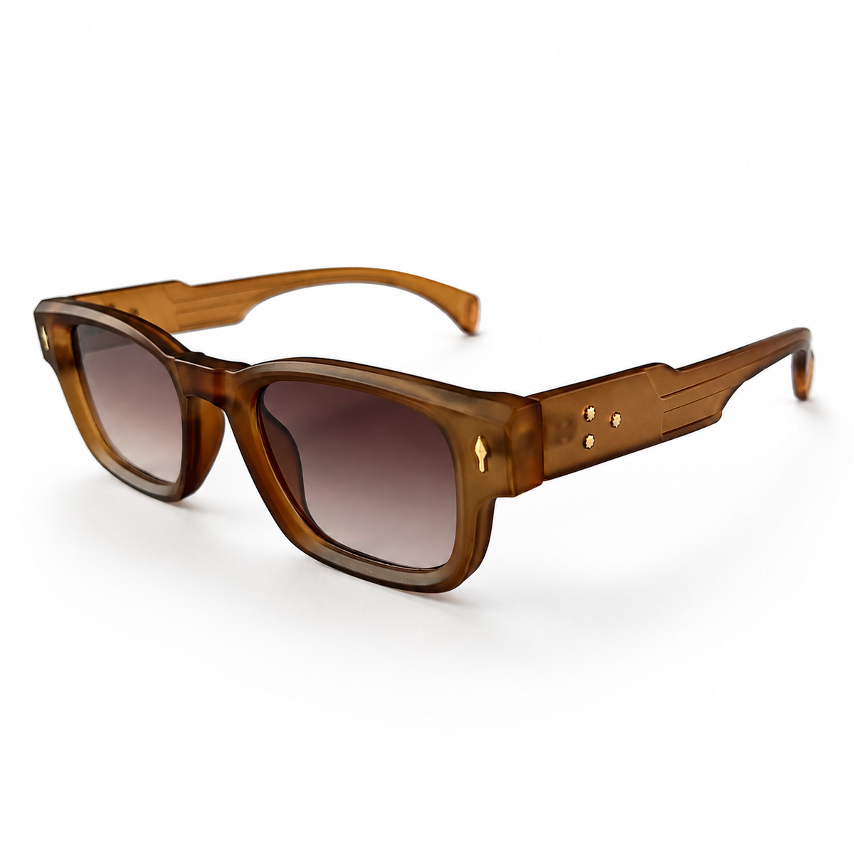 Brown Tortoise Square Acetate Sunglasses with Gold Rivets