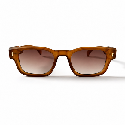 Brown Tortoise Square Acetate Sunglasses with Gold Rivets
