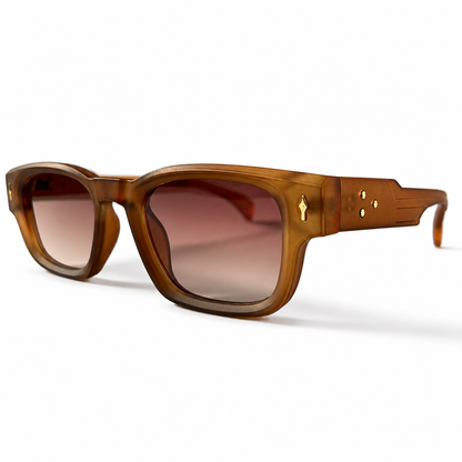 Brown Tortoise Square Acetate Sunglasses with Gold Rivets