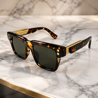 Dita Warthen Square Tortoiseshell Sunglasses with Gold-Tone Metal Temple