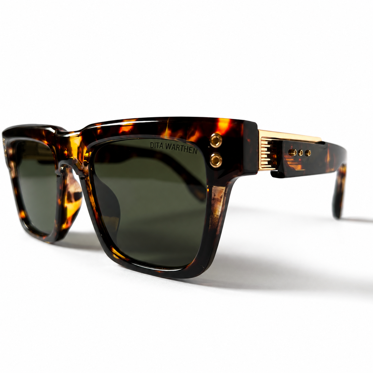 Dita Warthen Square Tortoiseshell Sunglasses with Gold-Tone Metal Temple