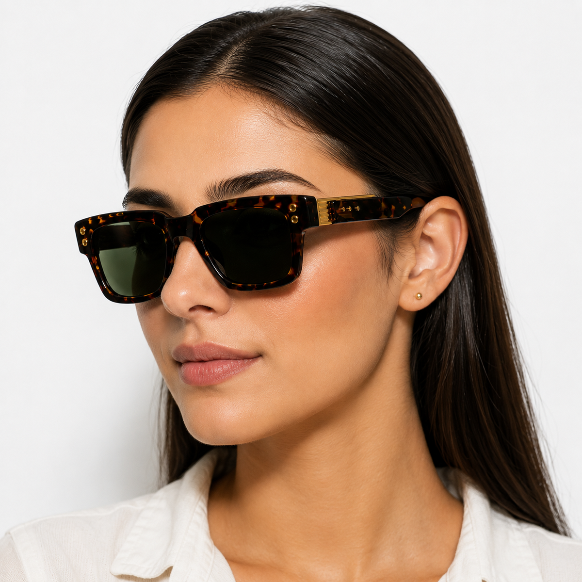 Dita Warthen Square Tortoiseshell Sunglasses with Gold-Tone Metal Temple