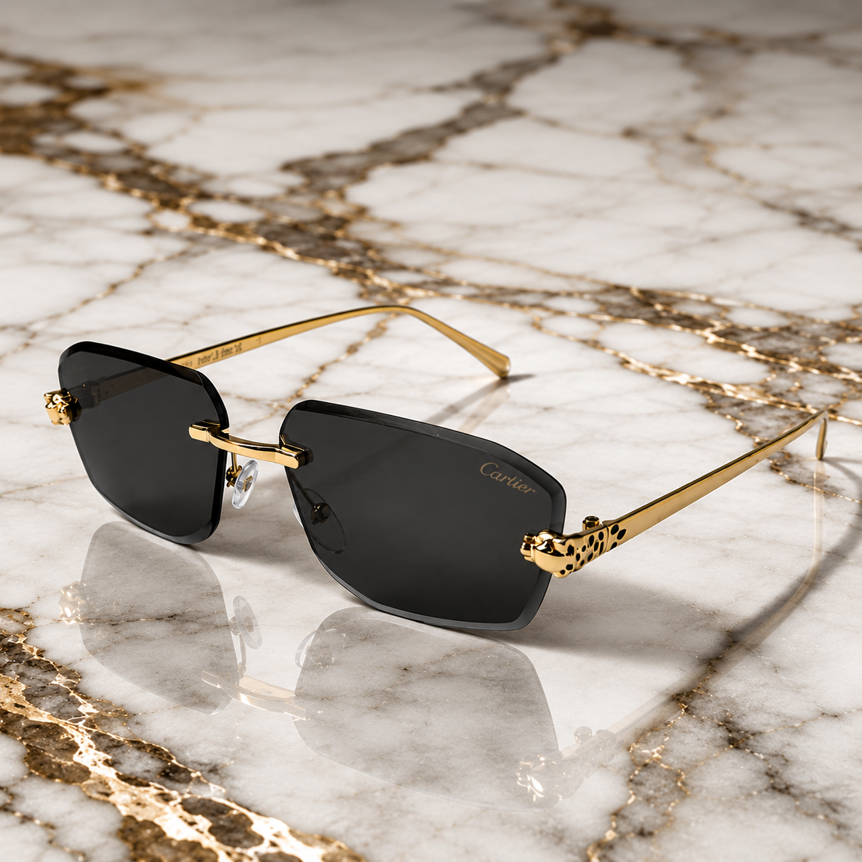 Cartier CT0474 Rimless Gold Tone Black Lens Sunglasses