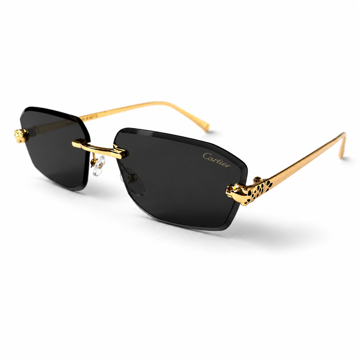 Cartier CT0474 Rimless Gold Tone Black Lens Sunglasses