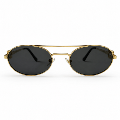 Miu Miu MU54ZS Gold Tone Oval Black Lens Logo Sunglasses