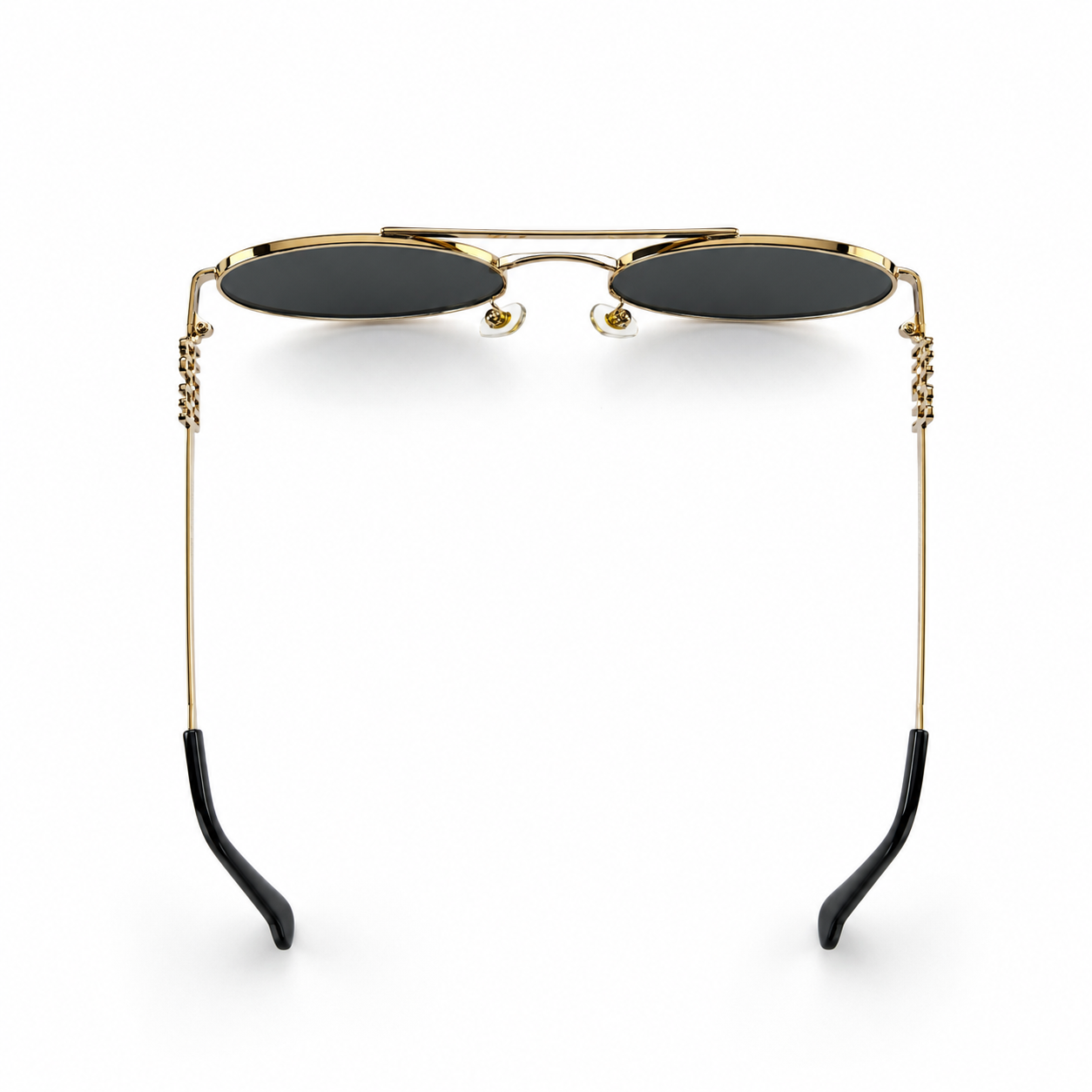 Miu Miu MU54ZS Gold Tone Oval Black Lens Logo Sunglasses