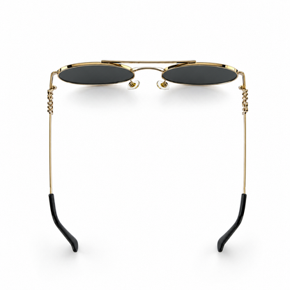 Miu Miu MU54ZS Gold Tone Oval Black Lens Logo Sunglasses