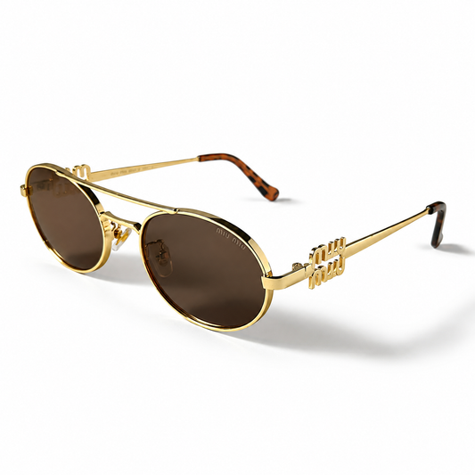 Miu Miu SMU54ZS Gold Tone Metal Oval Brown Lens Sunglasses